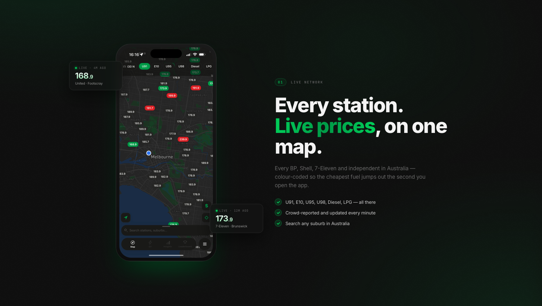 FuelSense — live fuel prices on a map of Melbourne